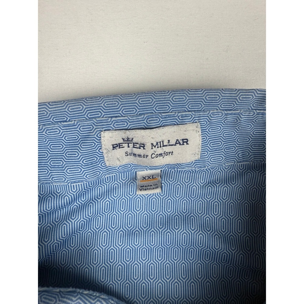 Peter Millar Polo Shirt XXL Blue Geometric Honeycomb Summer Comfort Short Sleeve - Picture 2 of 5